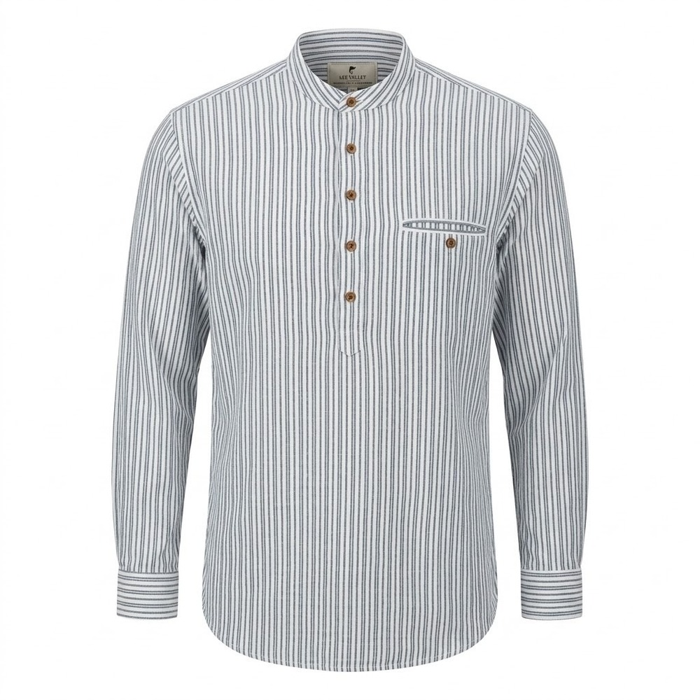 Lee Valley Ireland Mens LARGE Blue Stripe Cotton Flannel Grandfather Shirt‎ - CJ